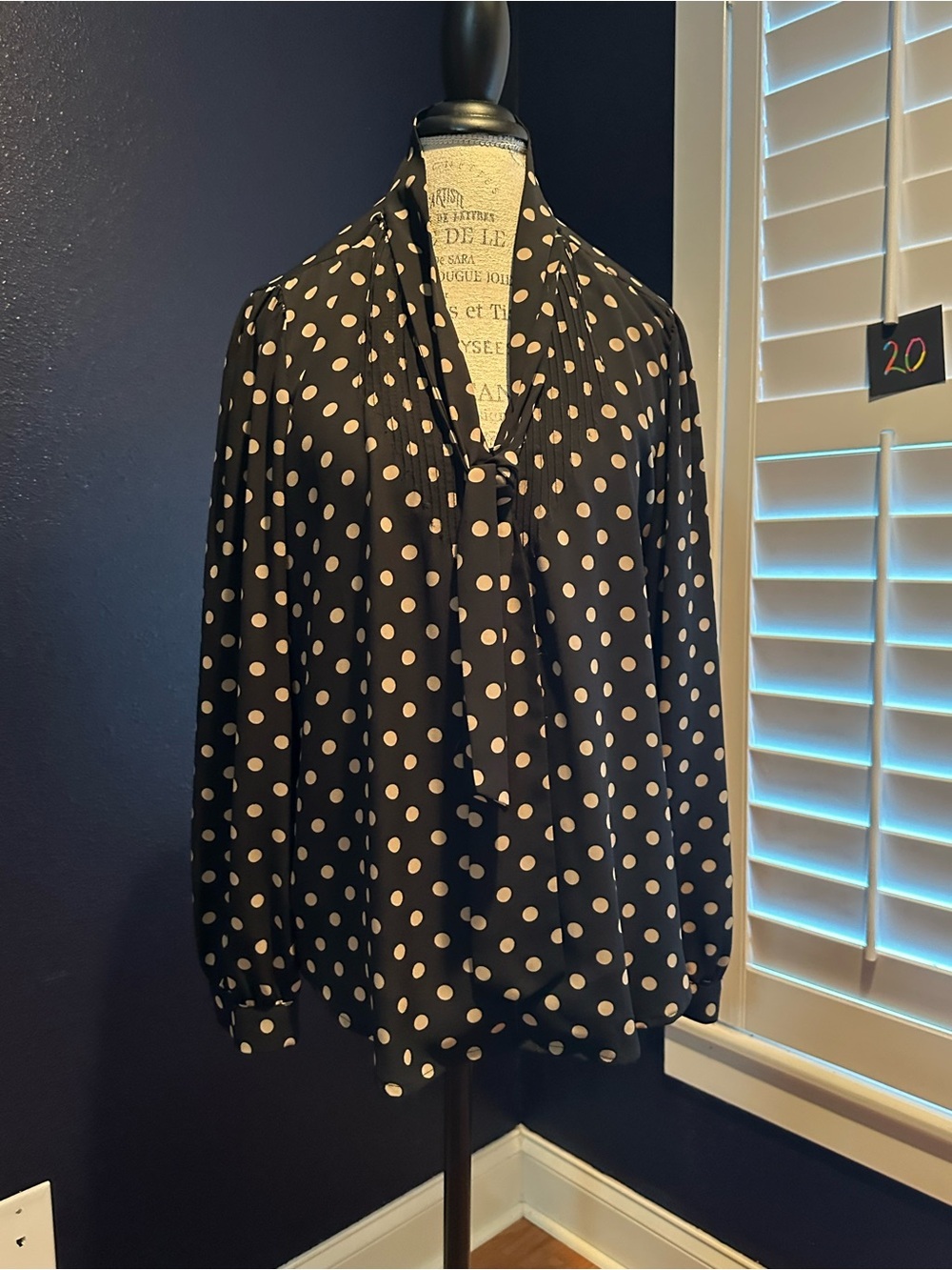 J. Crew Black Blouse with Cream Polka Dots